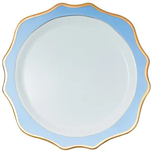 Подстановочная тарелка «Тайга» бело-голубая с золотым кантом - Фото 1