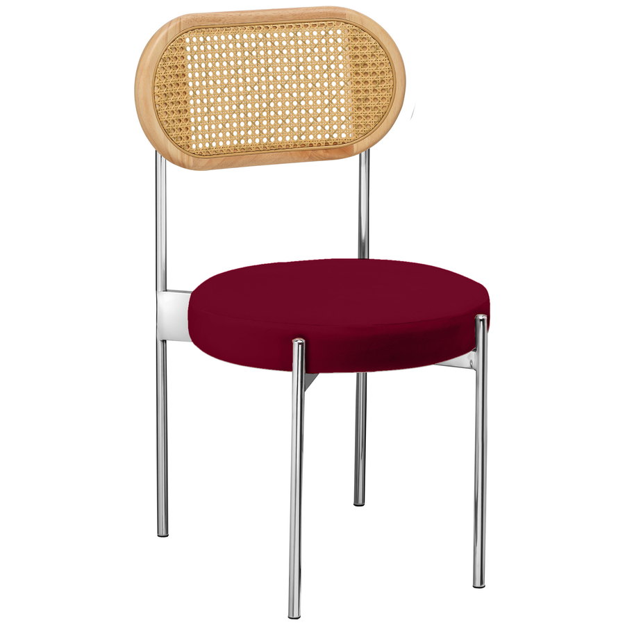 Стул «Тотем» серебряный, бордовый бархат с ротанговой спинкой натуральной - Фото миниатюра 1