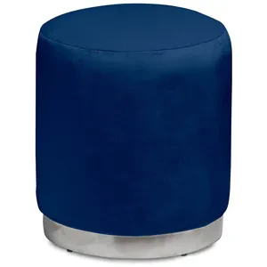 Пуф «Круг» серебряный, темно-синий бархат