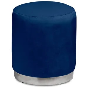 Пуф «Круг» серебряный, темно-синий бархат