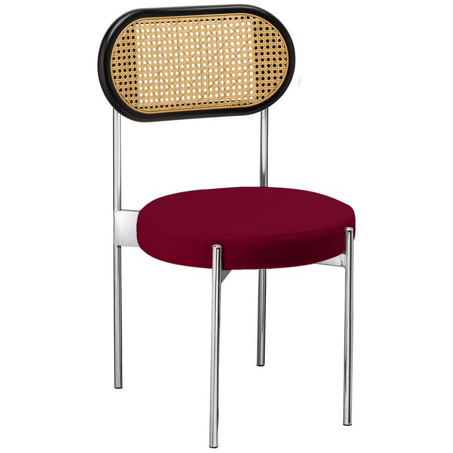 Стул «Тотем» серебряный, бордовый бархат с ротанговый спинкой черной - Фото миниатюра 1