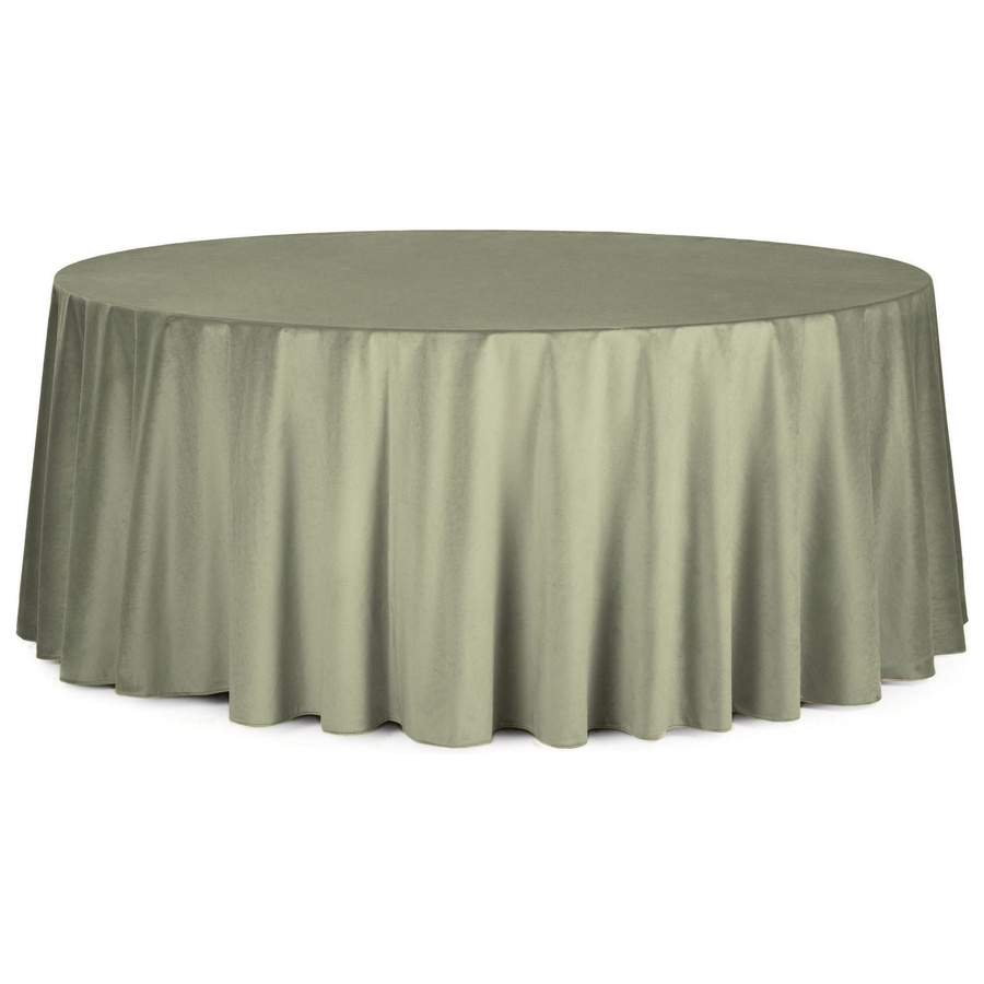 Скатерть круглая бархатная пыльно-зеленая - Фото миниатюра 1