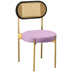 Стул «Тотем» золотой, пыльно-лавандовый бархат с ротанговый спинкой черной