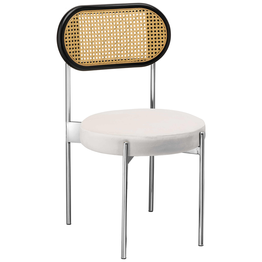 Стул «Тотем» серебряный, белый теплый бархат с ротанговый спинкой черной - Фото миниатюра 1