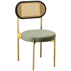 Стул «Тотем» золотой, пыльно-зеленый бархат с ротанговый спинкой черной