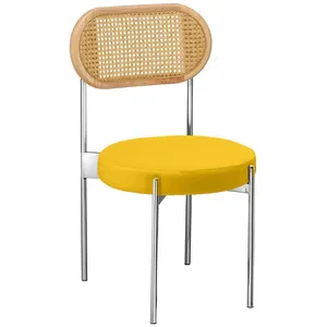 Стул «Тотем» серебряный, желтый бархат с ротанговой спинкой натуральной