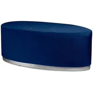 Пуф «Овал» серебряный, темно-синий бархат
