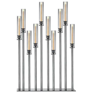 Канделябр «Роу» на 10 свечей дымчатый стеклянный - Фото 4