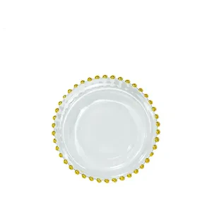 Пирожковая тарелка «Бусинки» прозрачная с золотыми бусинами
