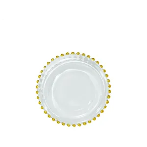 Пирожковая тарелка «Бусинки» прозрачная с золотыми бусинами