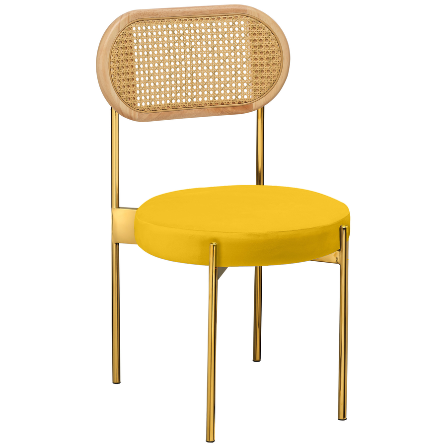 Стул «Тотем» золотой, желтый бархат с ротанговой спинкой натуральной - Фото миниатюра 1