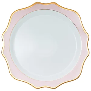 Подстановочная тарелка «Тайга» бело-розовая с золотым кантом