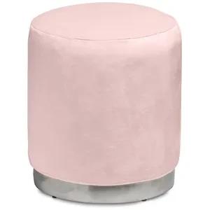 Пуф «Круг» серебряный, пыльно-розовый бархат