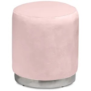 Пуф «Круг» серебряный, пыльно-розовый бархат