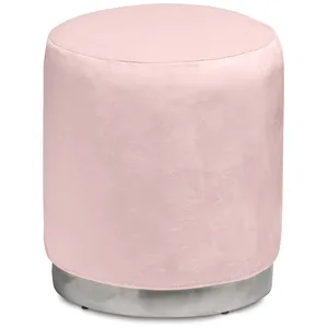 Пуф «Круг» серебряный, пыльно-розовый бархат