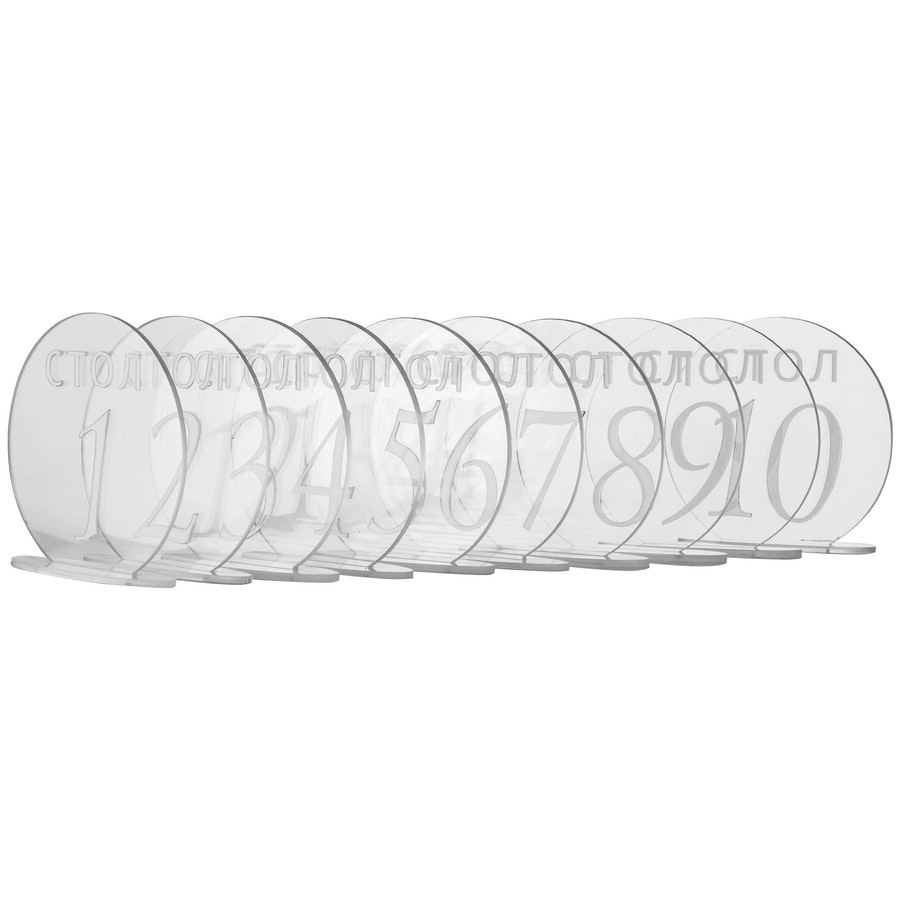 Номерки для столов 1-10 прозрачные с белым - Фото миниатюра 1