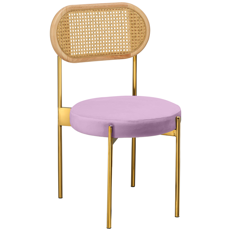 Стул «Тотем» золотой, пыльно-лавандовый бархат с ротанговой спинкой натуральной - Фото миниатюра 1