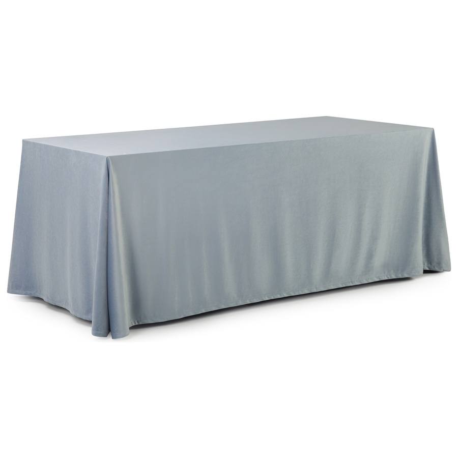 Скатерть прямоугольная широкая серо-голубая бархатная - Фото миниатюра 1