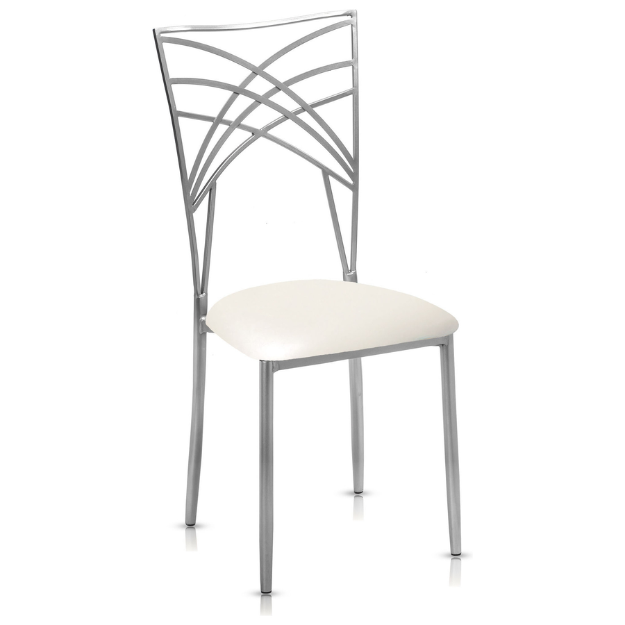 Стул Хамелеон серебряный, подушка из кожи слоновая кость - Фото миниатюра 1