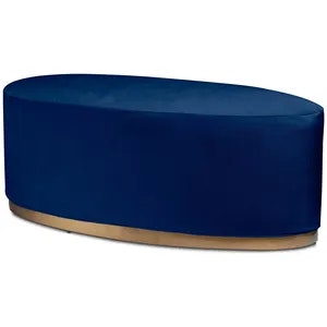 Пуф «Овал» золотой, темно-синий бархат