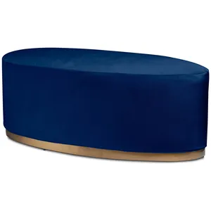 Пуф «Овал» золотой, темно-синий бархат