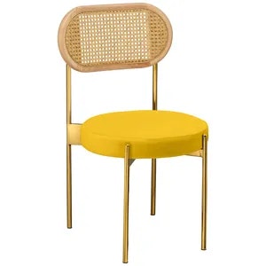 Стул «Тотем» золотой, желтый бархат с ротанговой спинкой натуральной
