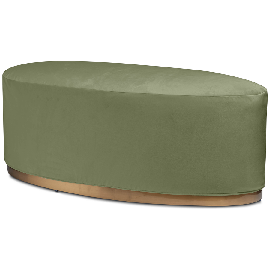 Пуф «Овал» золотой, пыльно-зеленый бархат - Фото миниатюра 1