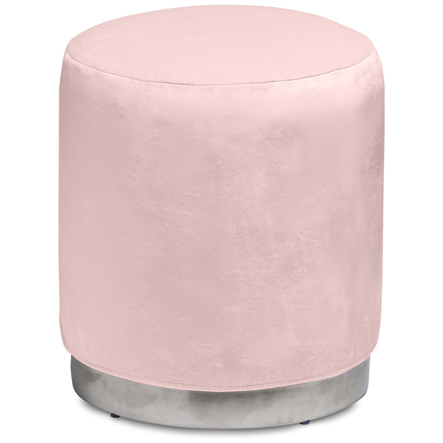 Пуф «Круг» серебряный, пыльно-розовый бархат - Фото миниатюра 1
