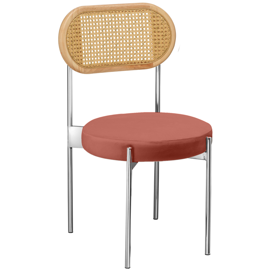 Стул «Тотем» серебряный, марсала бархат с ротанговой спинкой натуральной - Фото миниатюра 1