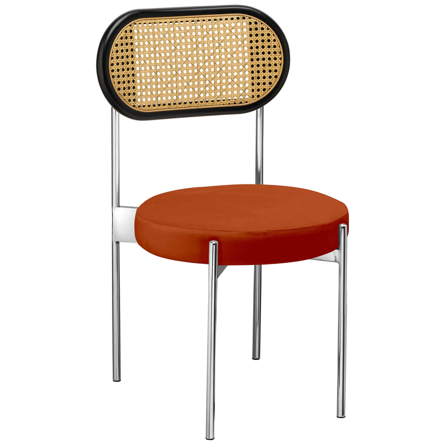 Стул «Тотем» серебряный, терракотовый бархат с ротанговый спинкой черной - Фото миниатюра 1