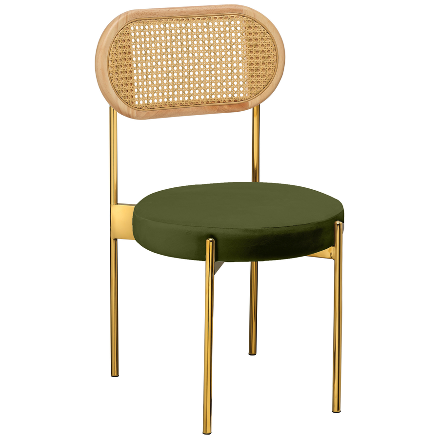 Стул «Тотем» золотой, мшистый бархат с ротанговой спинкой натуральной - Фото основное 1