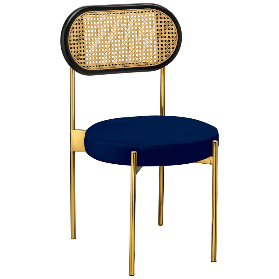 Стул «Тотем» золотой, синий бархат с ротанговый спинкой черной - Фото миниатюра 1