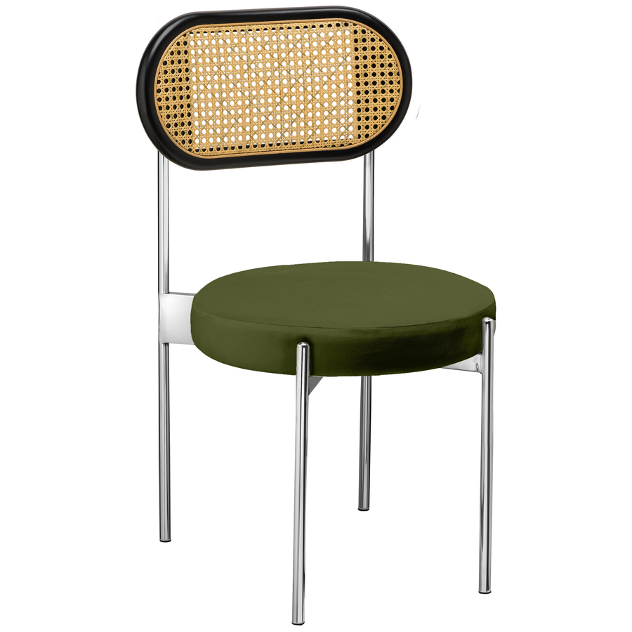 Стул «Тотем» серебряный, мшистый бархат с ротанговый спинкой черной - Фото миниатюра 1