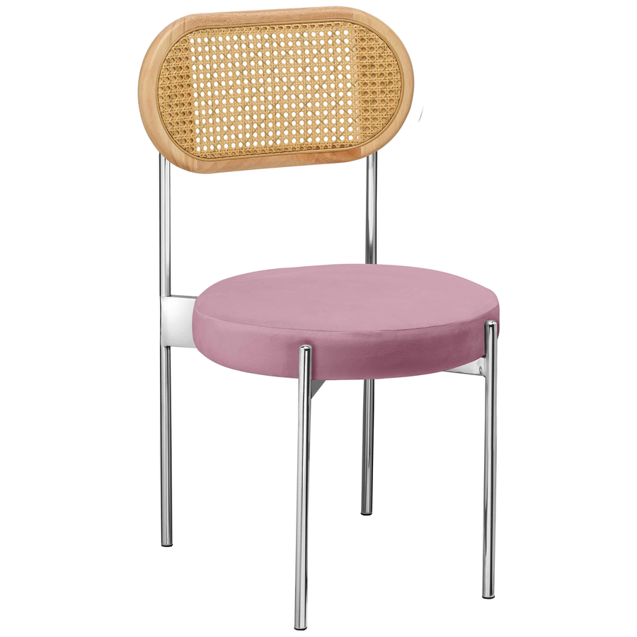 Стул «Тотем» серебряный, розовый бархат с ротанговой спинкой натуральной - Фото миниатюра 1