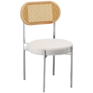 Стул «Тотем» серебряный, белый теплый бархат с ротанговой спинкой натуральной