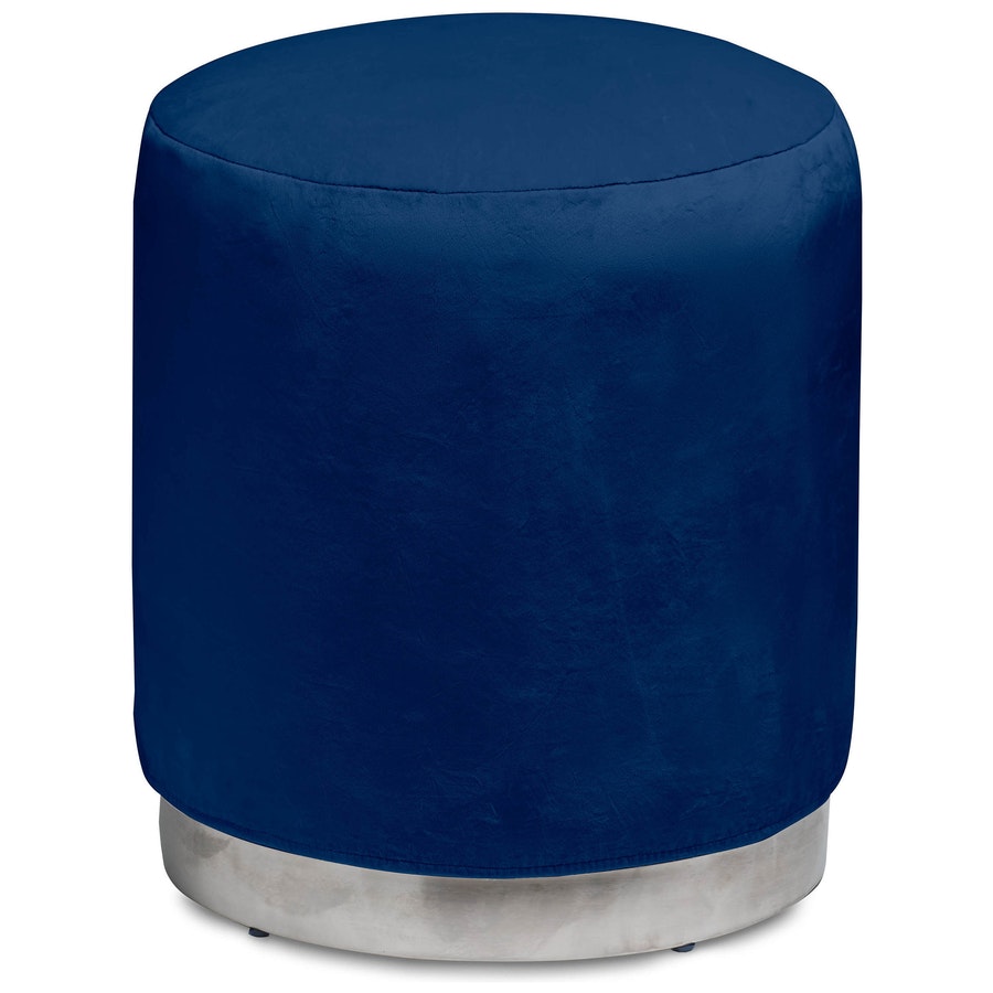 Пуф «Круг» серебряный, темно-синий бархат - Фото миниатюра 1