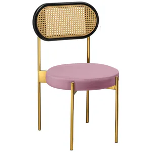 Стул «Тотем» золотой, розовый бархат с ротанговый спинкой черной