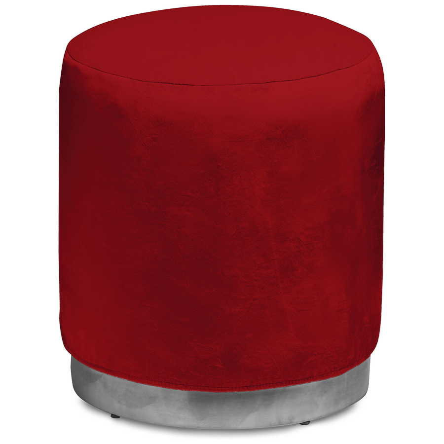 Пуф «Круг» серебряный, красный бархат - Фото миниатюра 1