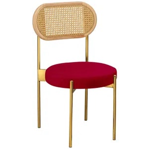 Стул «Тотем» золотой, красная малина бархат с ротанговой спинкой натуральной