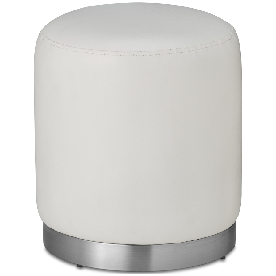 Пуф «Круг» серебро, белая экокожа - Фото миниатюра 1