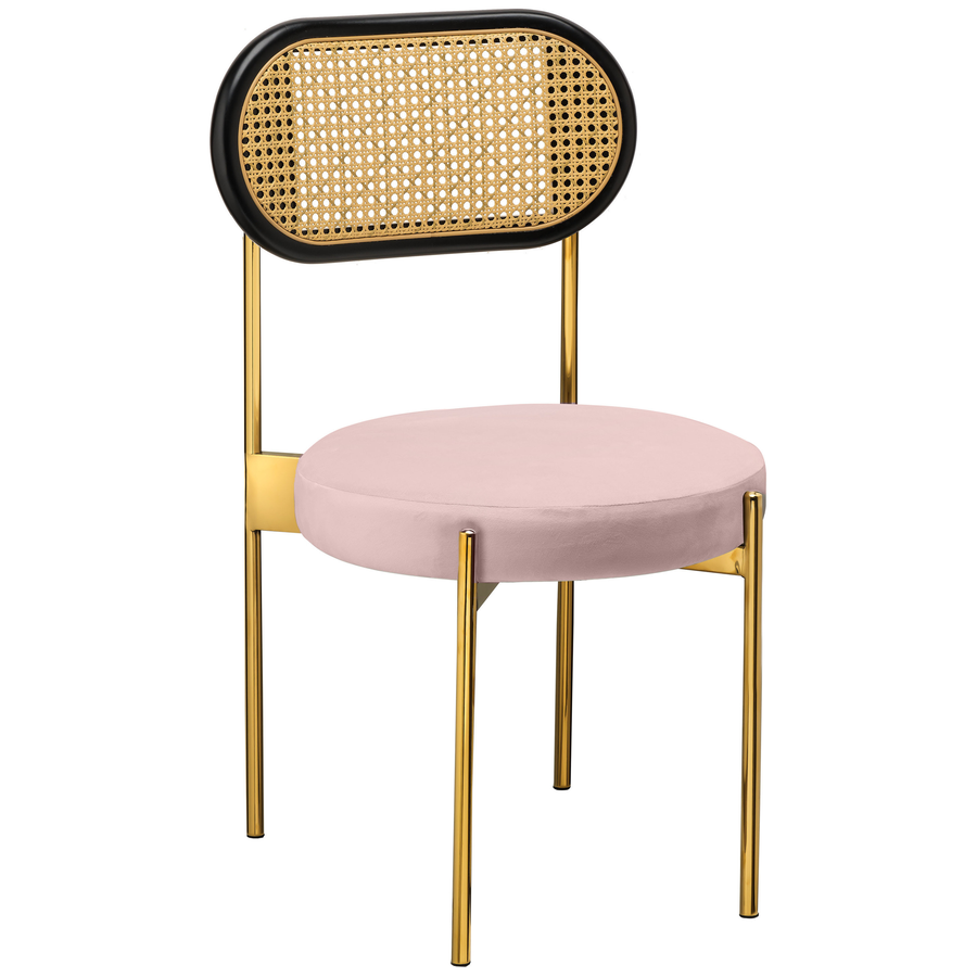 Стул «Тотем» золотой, пыльно-розовый бархат с ротанговый спинкой черной - Фото миниатюра 1