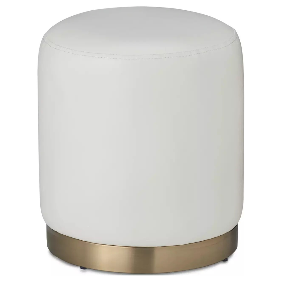 Пуф «Круг» золотой, белая экокожа - Фото миниатюра 1