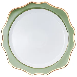 Подстановочная тарелка «Тайга» бело-зеленая с золотым кантом