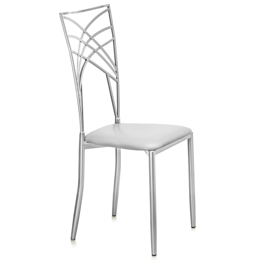 Стул «Хамелеон» серебряный, белая подушка из кожи - Фото миниатюра 2