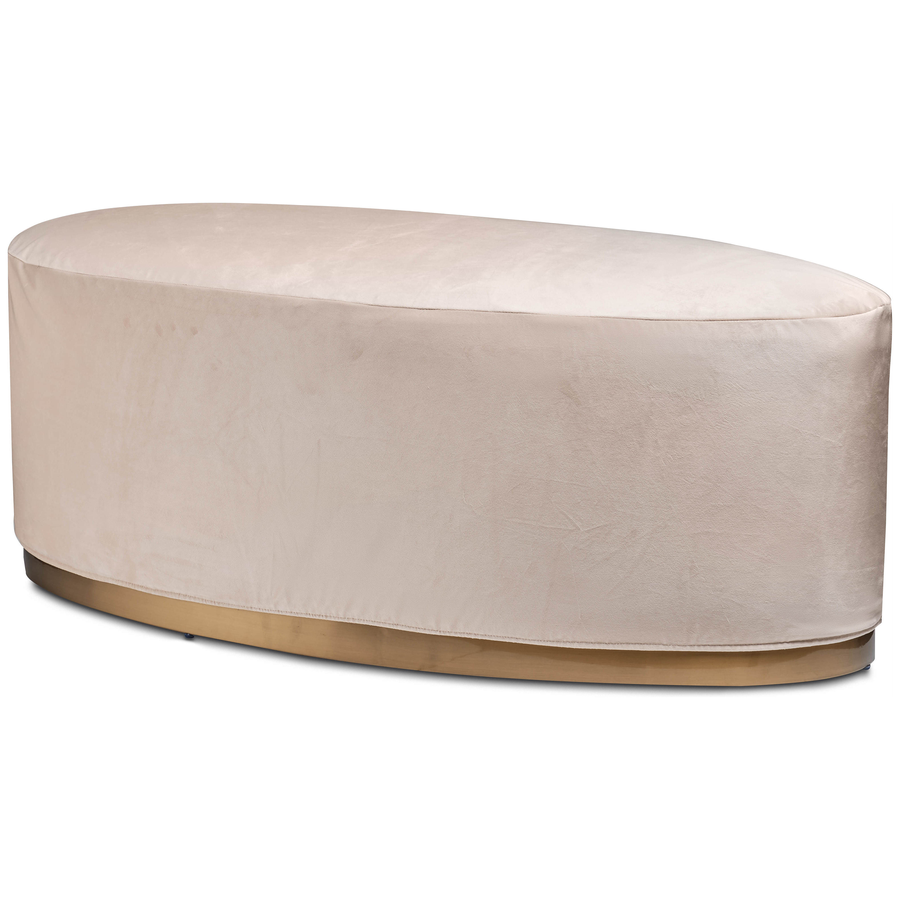 Пуф «Овал» золотой, кремовый бархат - Фото основное 1