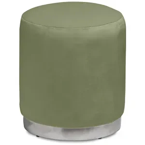 Пуф «Круг» серебряный, пыльно-зеленый бархат