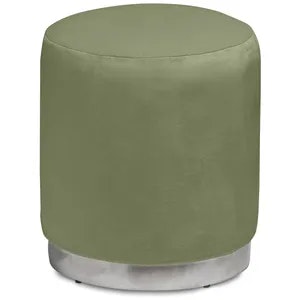 Пуф «Круг» серебряный, пыльно-зеленый бархат