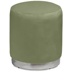 Пуф «Круг» серебряный, пыльно-зеленый бархат