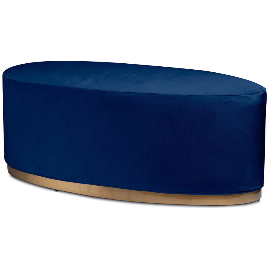 Пуф «Овал» золотой, темно-синий бархат - Фото миниатюра 1