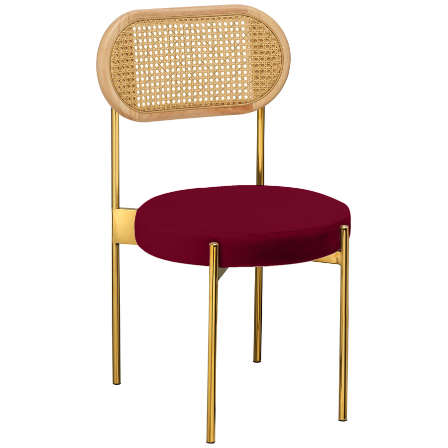 Стул «Тотем» золотой, бордовый бархат с ротанговой спинкой натуральной - Фото миниатюра 1